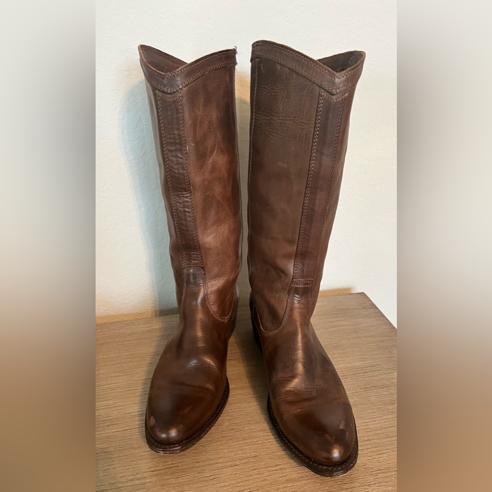 Frye Rider Women’s Brown Leather Mid-Calf Pull-On Boots SZ 7.5B
